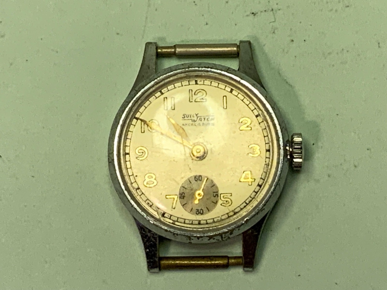 sully watch swiss made fond acier inoxydable 0669 ANCRE 15 RUBIS & baby handRARE