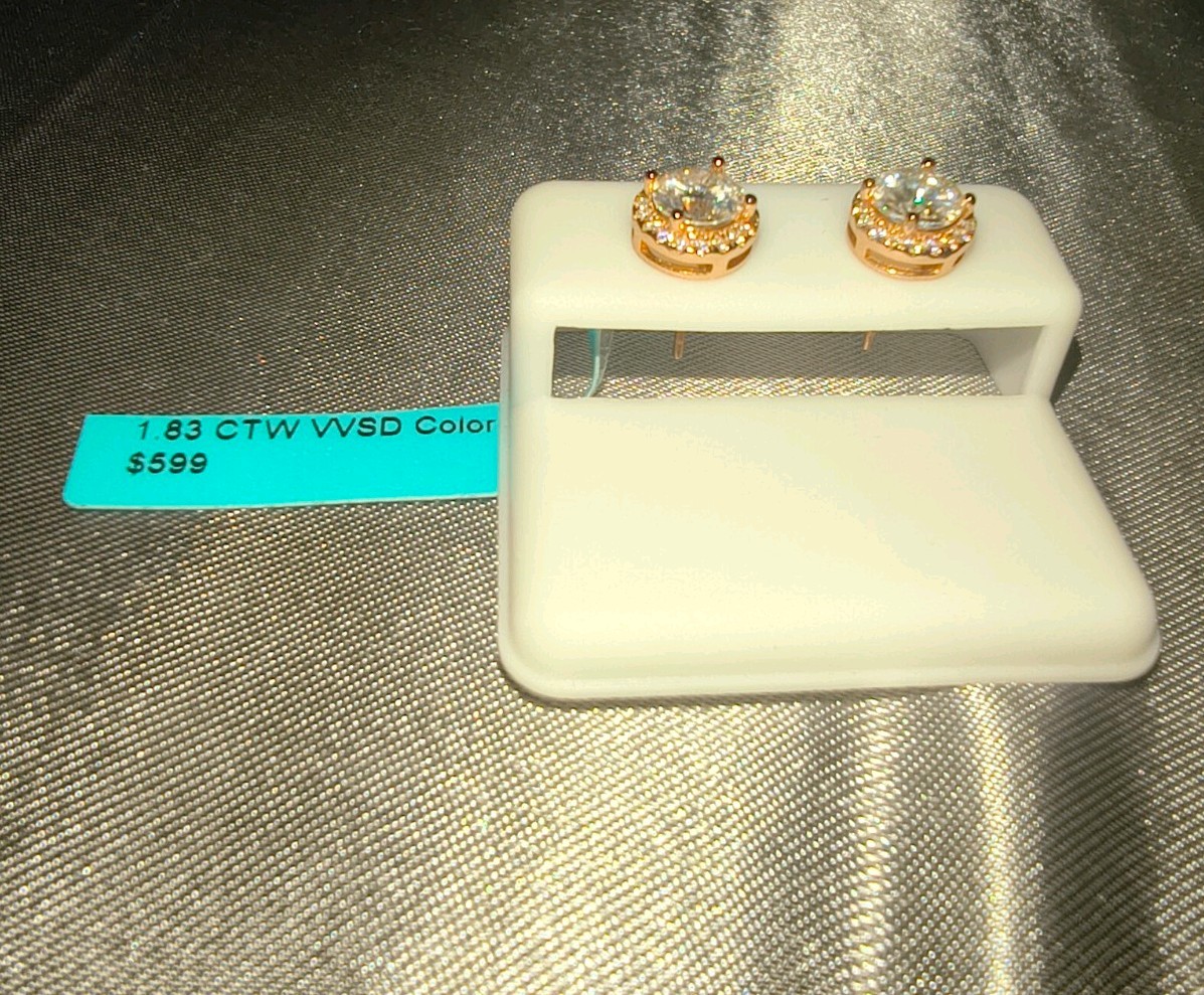 1.83 CT Diamond Earrings NWT Sterling Silver Rose Gold Plated