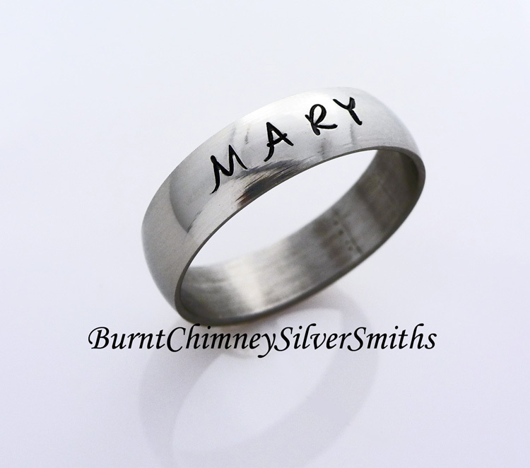 Hand Stamped Economy S/Steel Name Ring For Men or Women 6mm