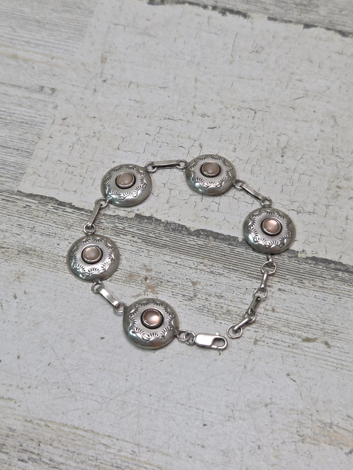 ML Perry Sterling Silver 925 Navajo Braclet 7″ – 8″ Pink Conch Shell Beautiful!