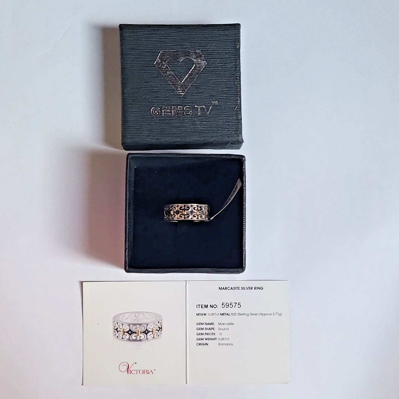Marcasite Silver Ring Sterling Silver Filigree Scroll Band Victoria GemsTV