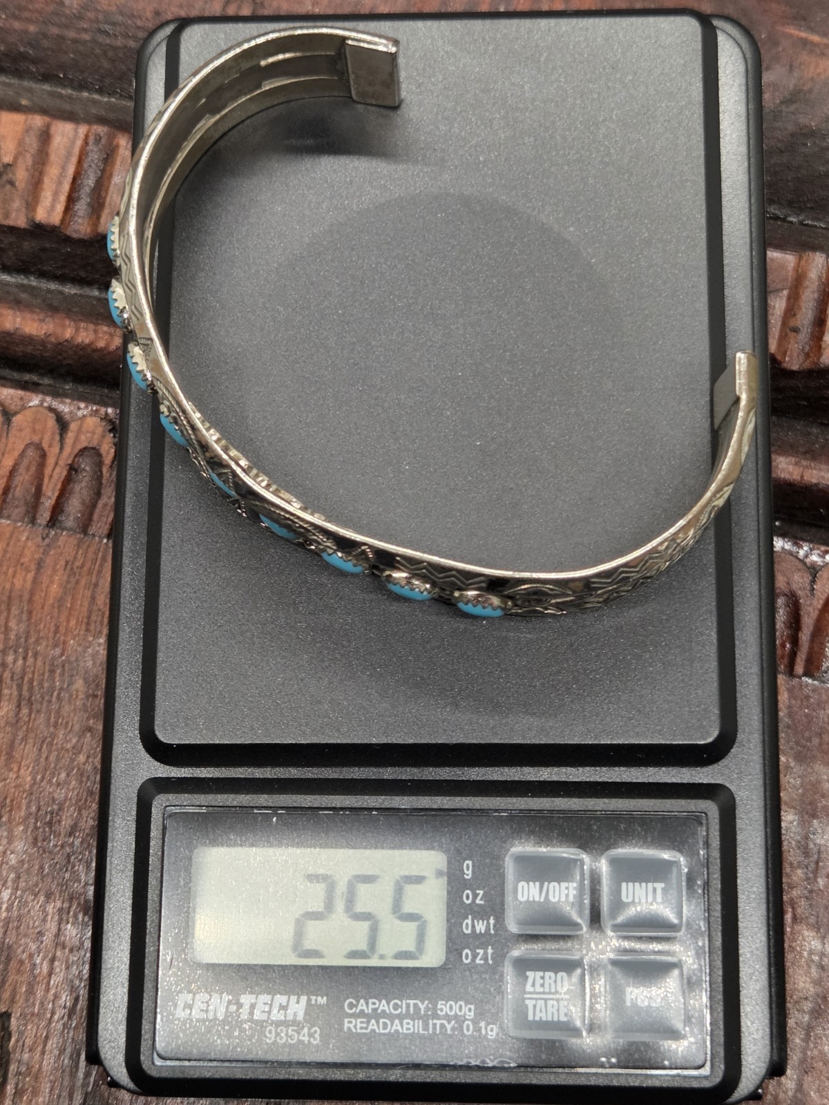 Vtg NICKLE SILVER BELL TRADING POST Southwest Navajo TURQUOISE Cuff Bracelet