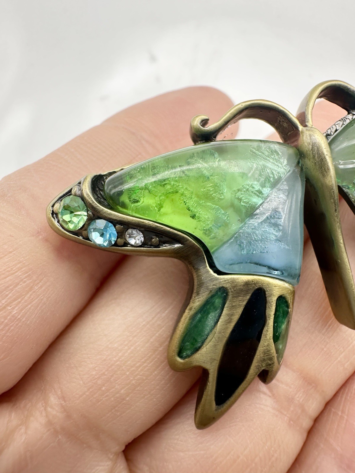Enamel Resin Rhinestone Butterfly Brooch Pin