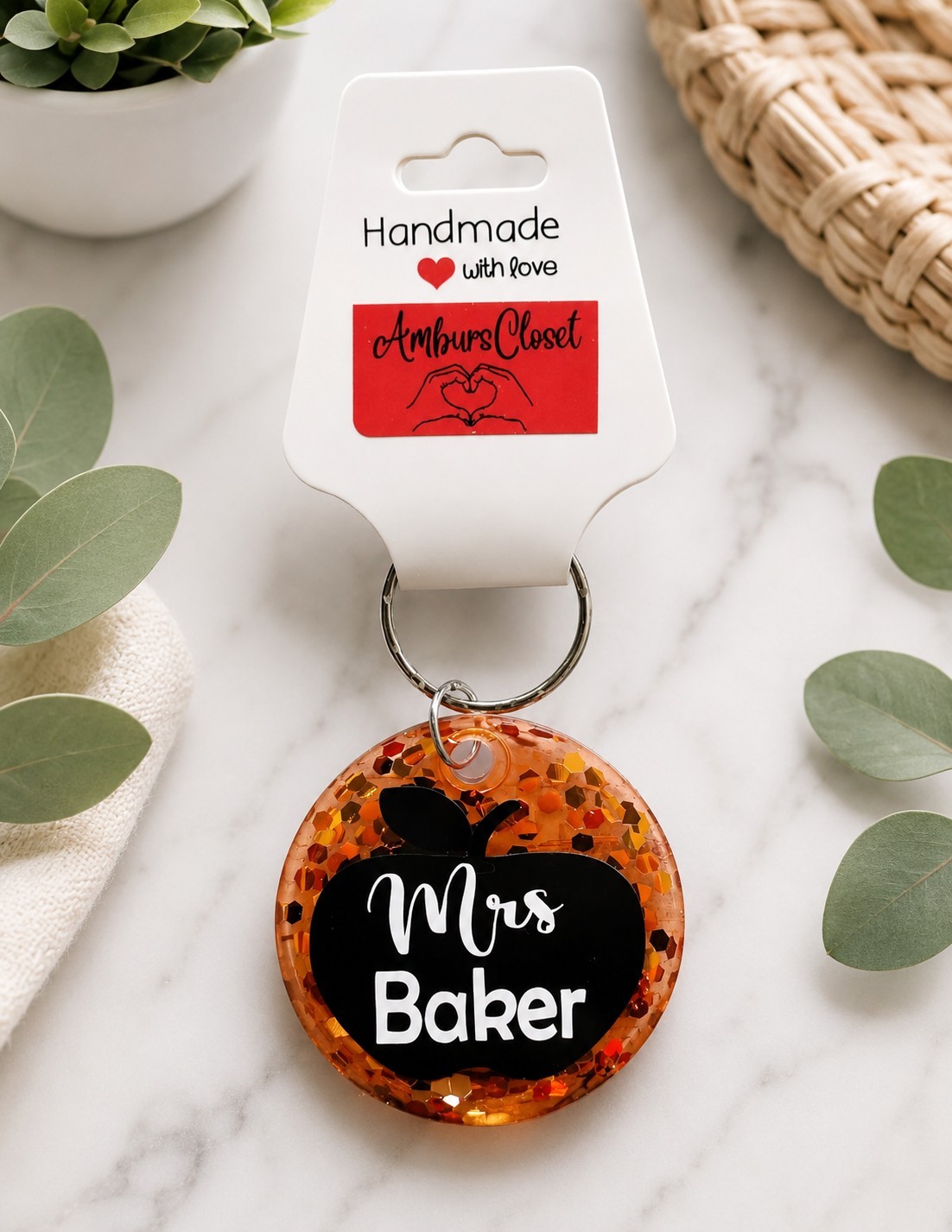 CUSTOM School Teacher Keychain Jewelry Gift Pendent w/ NAME Ornament