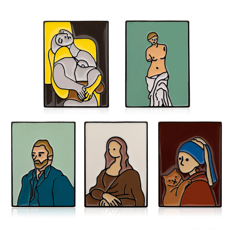 Le Rêve, Venus de Milo, Vincent van Gogh, Mona Lisa, Girl w/ Earring Enamel Pins