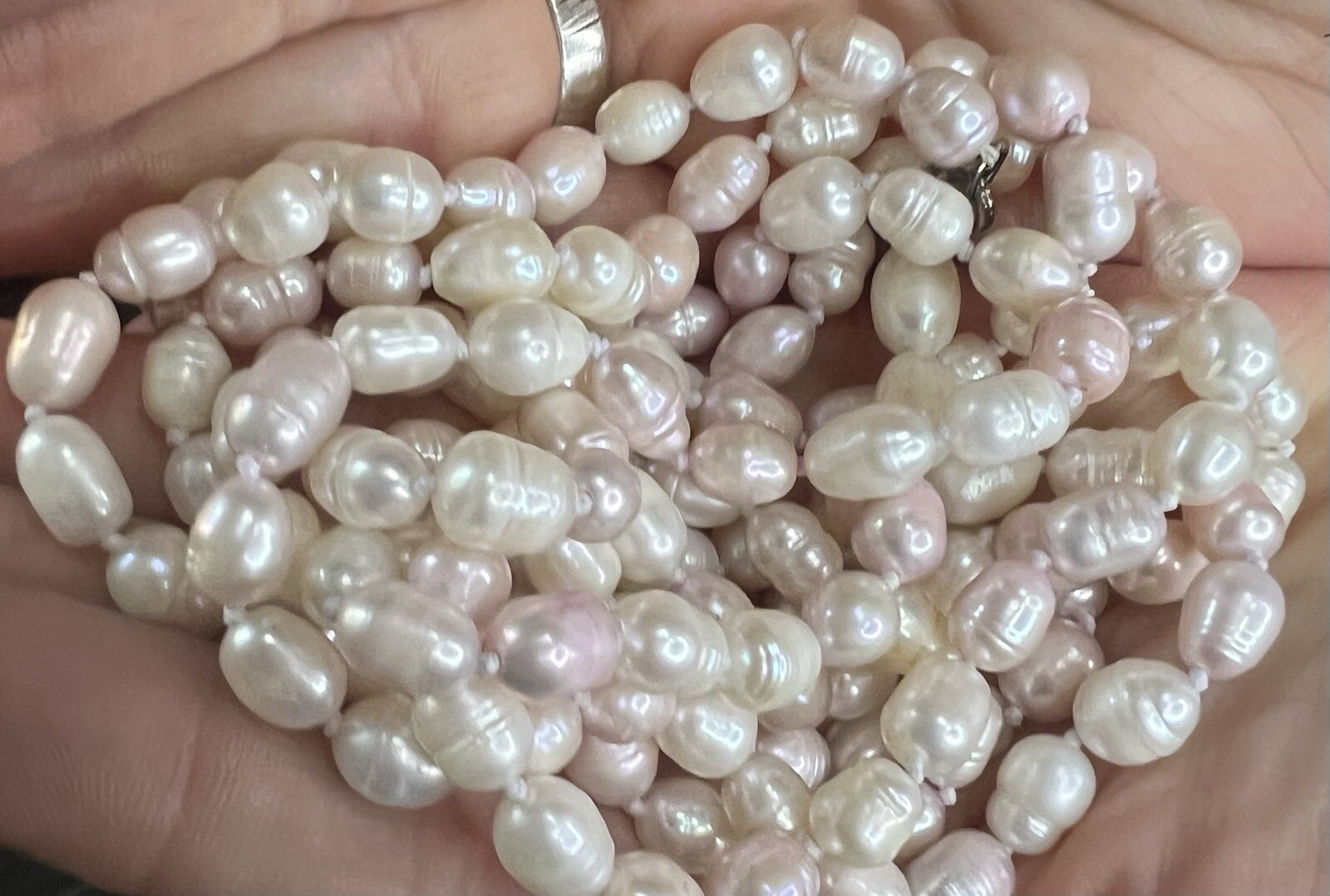 GSJ Sterling Cultured Freshwater Pink & White Pearls 60” Extra Long Length ~61g