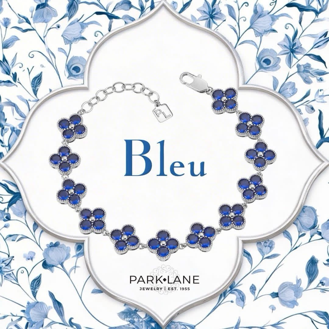 Park Lane BLEU Bright Blue CZ Quatrefoils 10mm Silver Tennis Bracelet