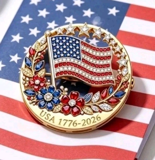 Patriotic USA 1776-2026 Independence Day Flag Flowers Brooch Pin Red White Blue