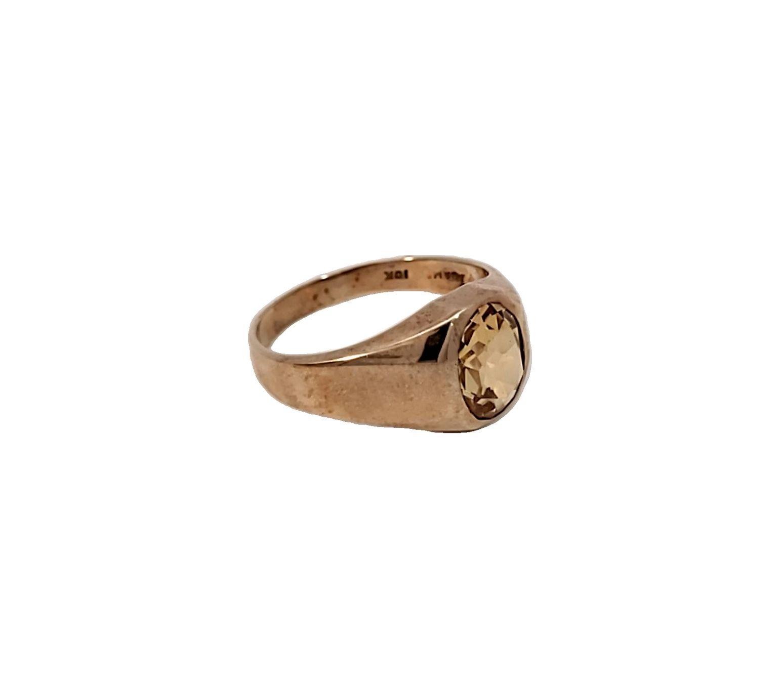 Gents 10K yellow gold gypsy set Citrine Ring size 10.5 R153