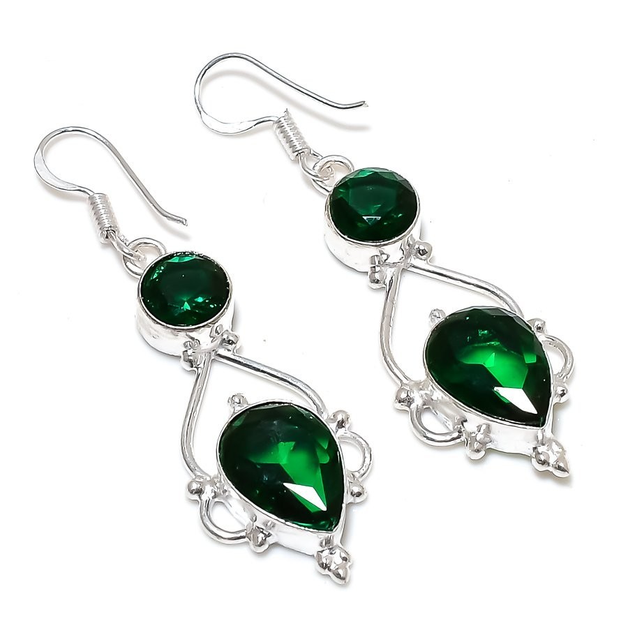 Chrome Diopside Gemstone Handmade 925 Sterling Silver Jewelry Earring Size 2.2″