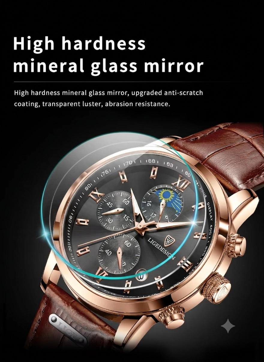 Men’s Watches Quartz Luminous Date Dial Waterproof Leather Business Wristwatch