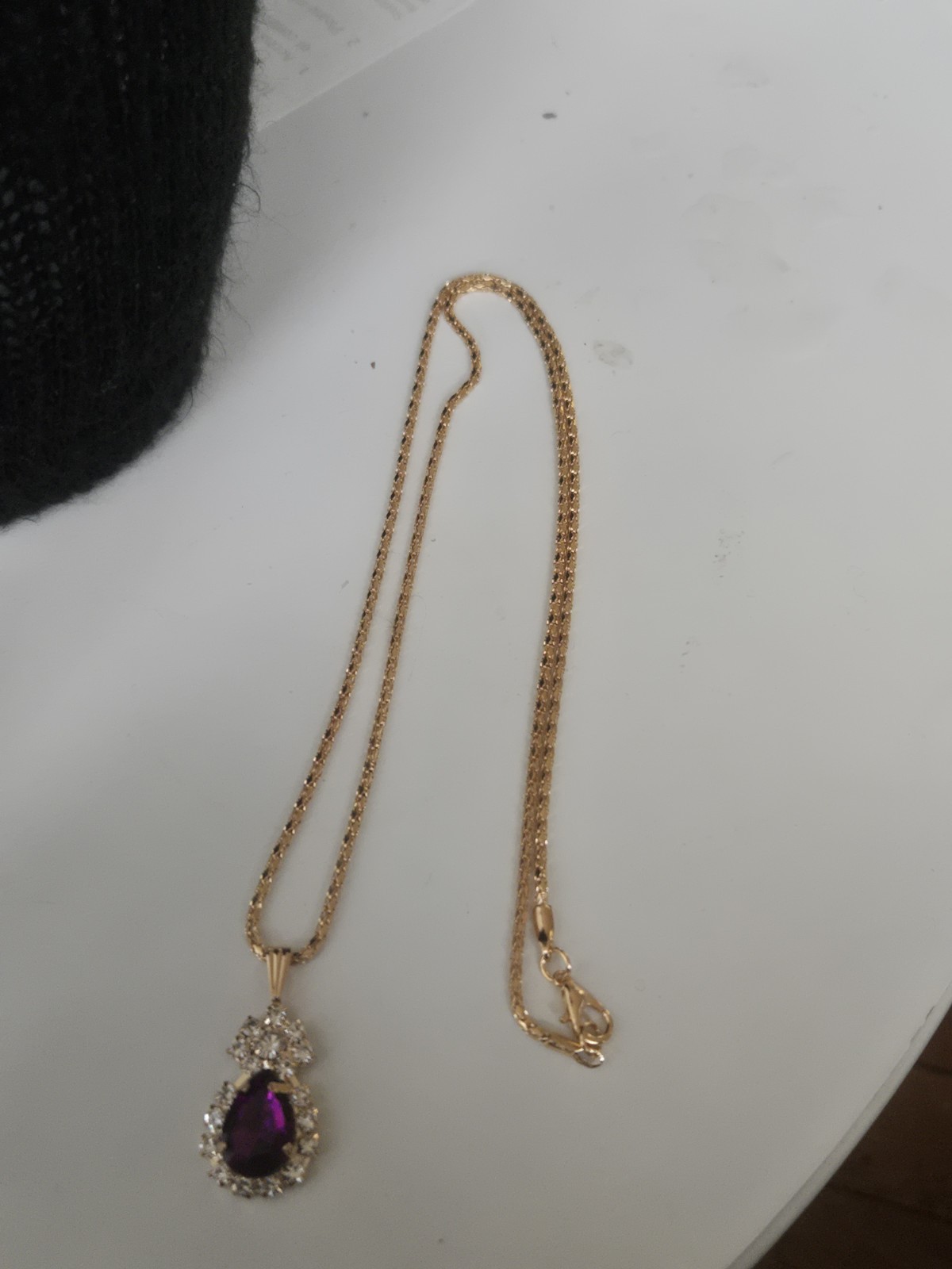 24 Inch Long Gold Tone Purple Pendant Sets Include Necklace Earrings and Ring.