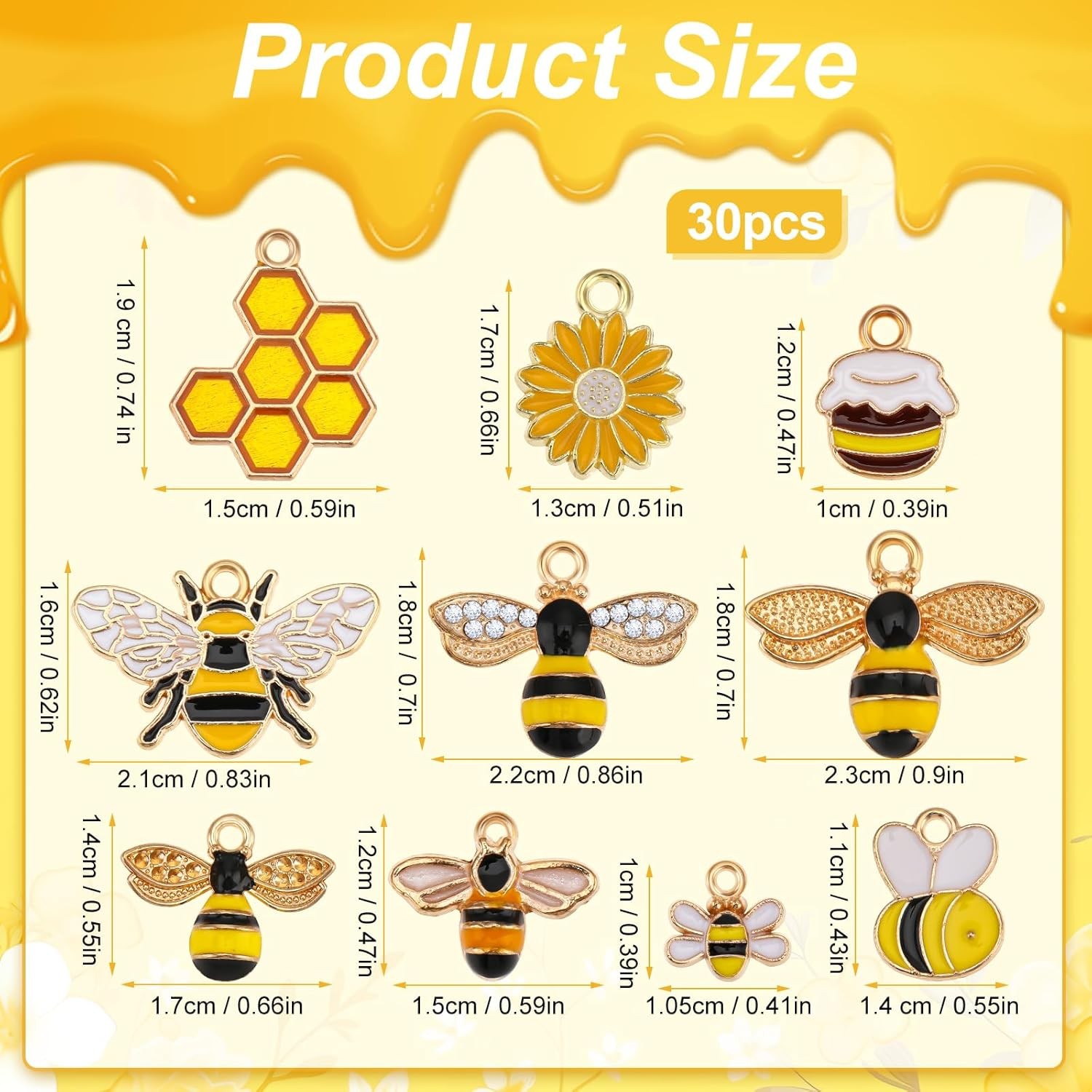 30Pcs Honeycomb Bee Charms, Charms Alloy Honeybee Pendants Bulk…