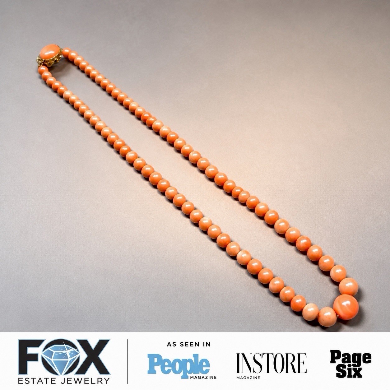 Vintage 1960’s 18K Yellow Gold Pink Coral Graduating Beaded Necklace 13.50mm 20”