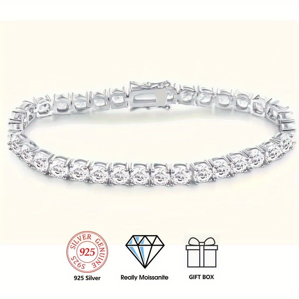 Moissanite Tennis Bracelet 5mm D VVS1 Round 925 Silver White 0.2inch 17-22cm