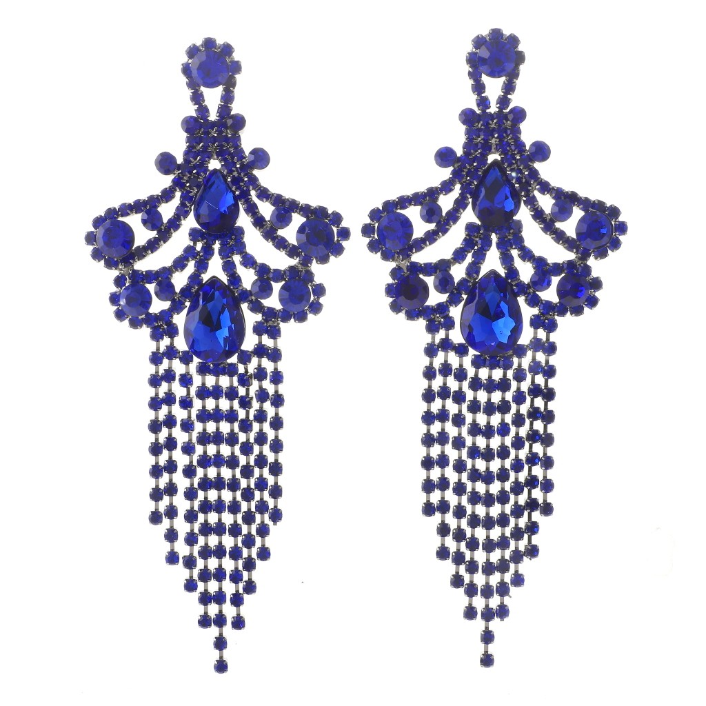 Hematite Tone Alloy Metal Crystal Rhinestone Chandelier Post Earrings ESE2630…