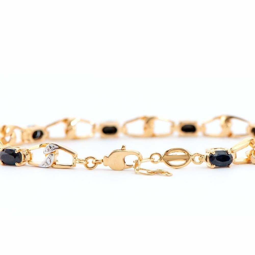 Plated 18KT Yellow Gold 6.80ctw Real Black Sapphire and Diamonds Bracelet. New