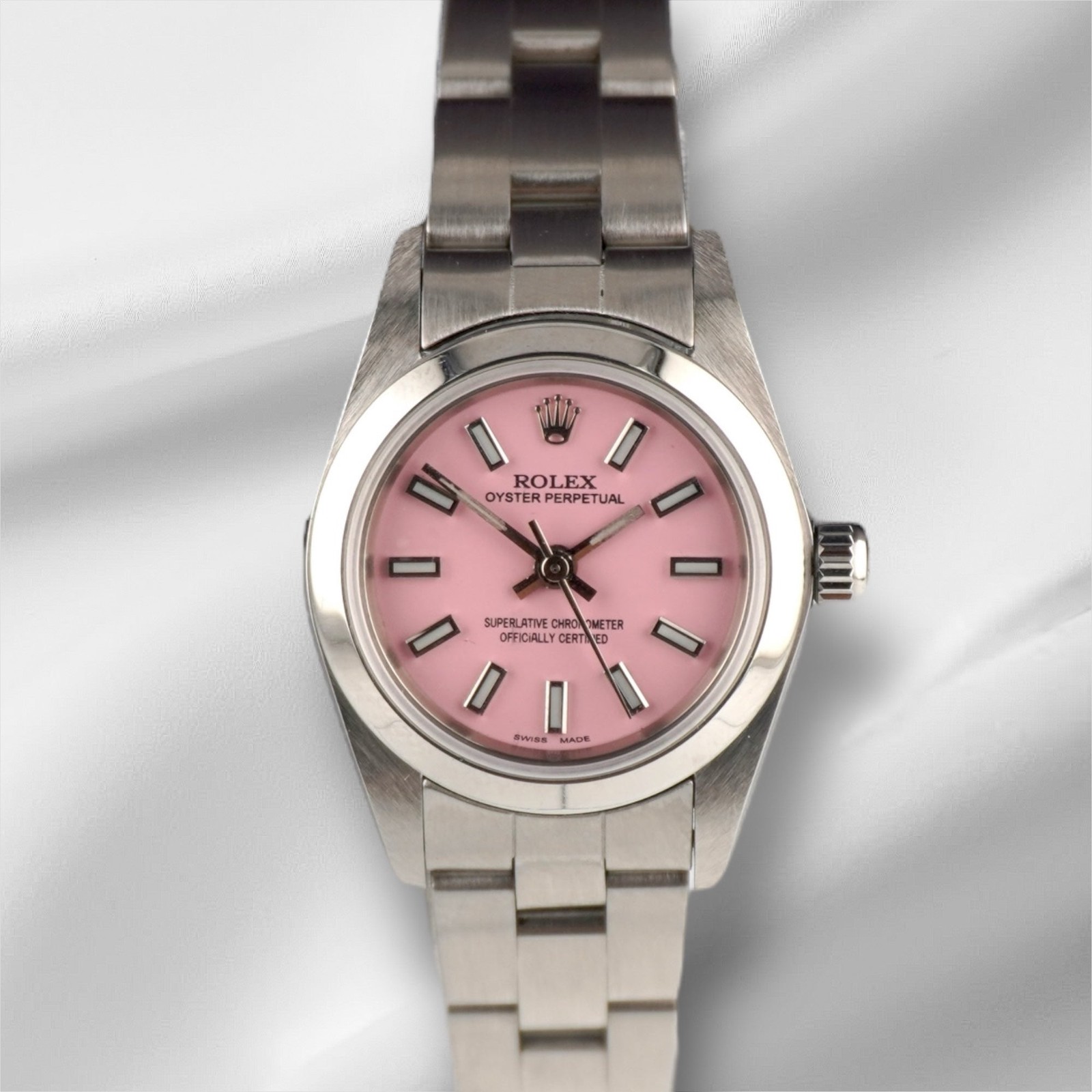 Rolex Oyster Perpetual 25mm Steel Pink Dial Smooth Oyster Watch 67180