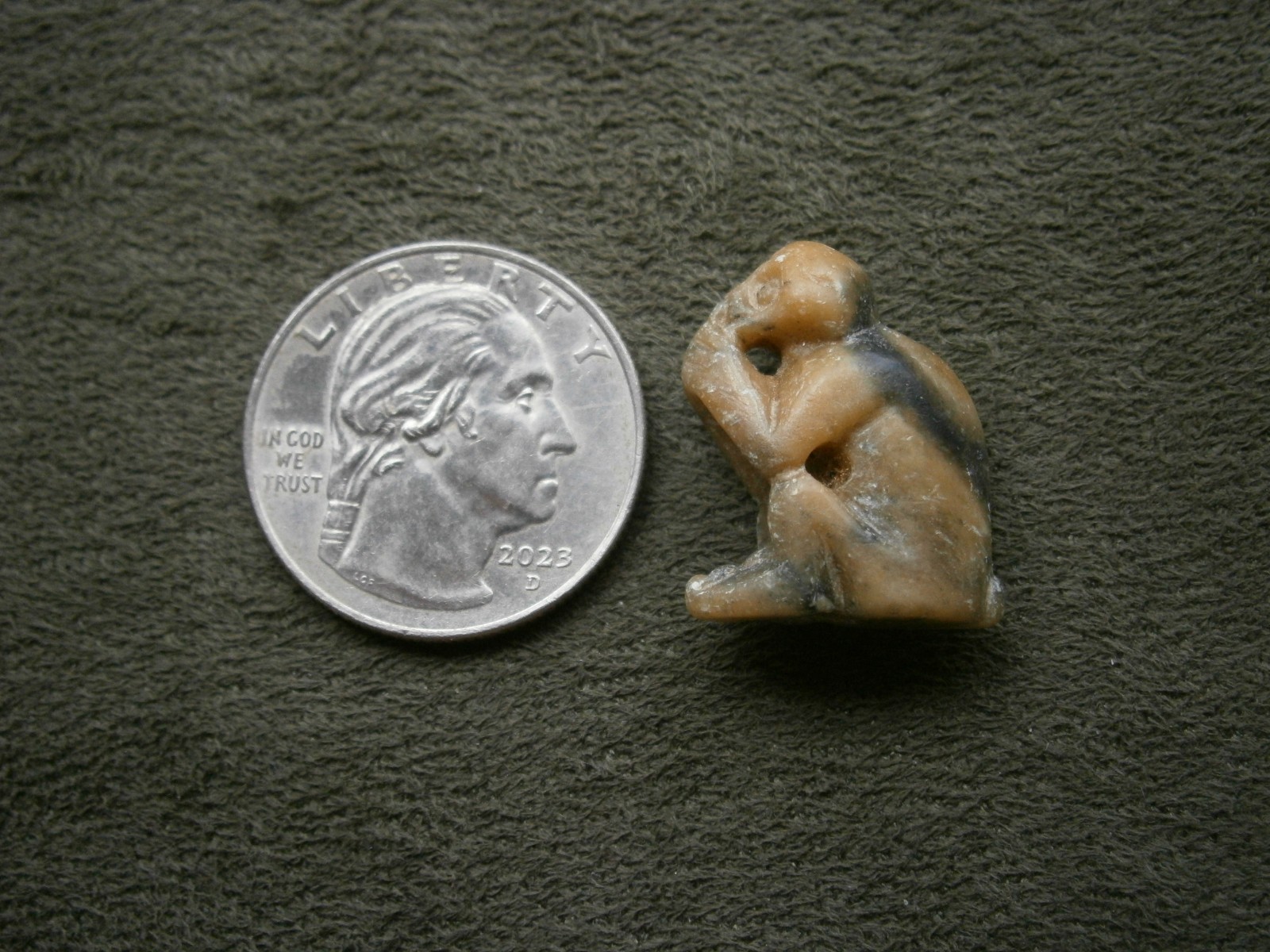 Carved Soapstone Speak No Evil Monkey with Hole Vtg Bracelet Charm Pendant 4.3g