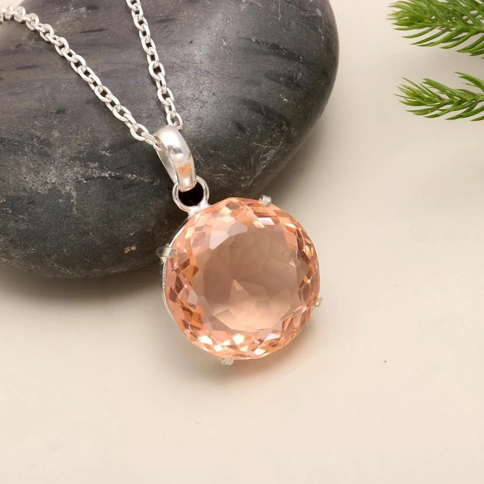 38 Ct+ Round imperial Topaz Natural Solid Silver 925 Pendant Loose Gemstone