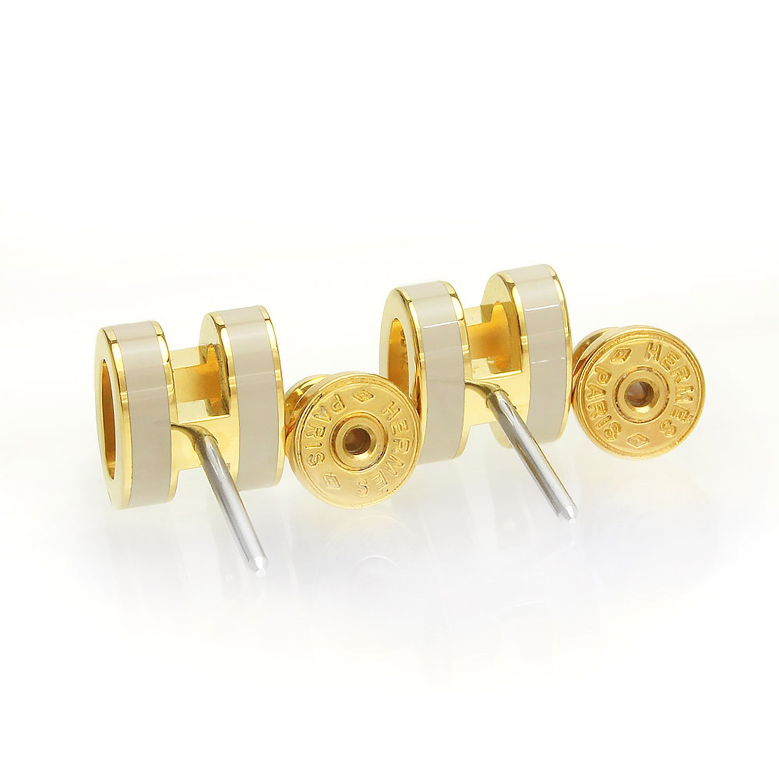 HERMES Pop H Mini Pop H lacquered metal, Marron Glace & Earrings