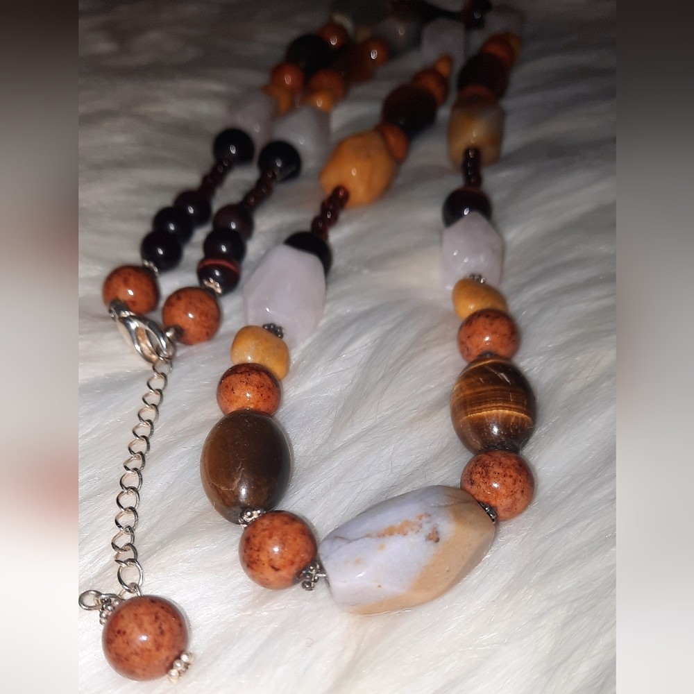 925 Sterling gem necklace Silver clasp Agate, Jasper, Onyx Southwestern Chunky