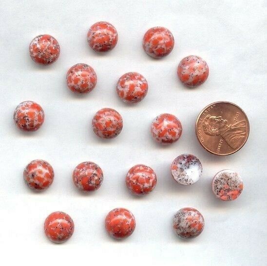 12 VINTAGE CORAL MATRIX GLASS SMOOTH DOMED 11mm. ROUND CABOCHONS W881