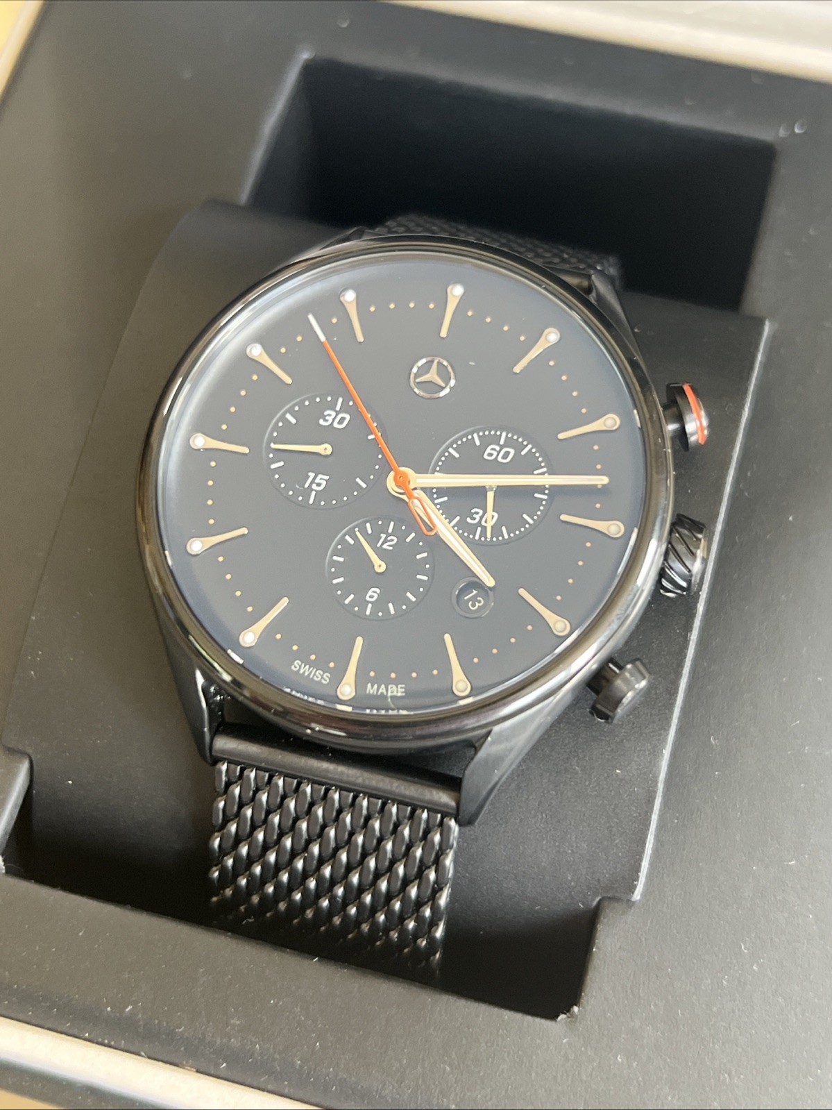 Genuine Mercedes Benz Merchandise Solar Powered Swiss Made Watch In Box New Gift