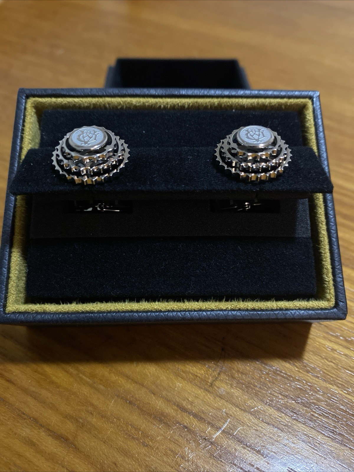 Dunhill Cufflinks Spinning Rolling Gear Motif Silver with Case -BRAND NEW