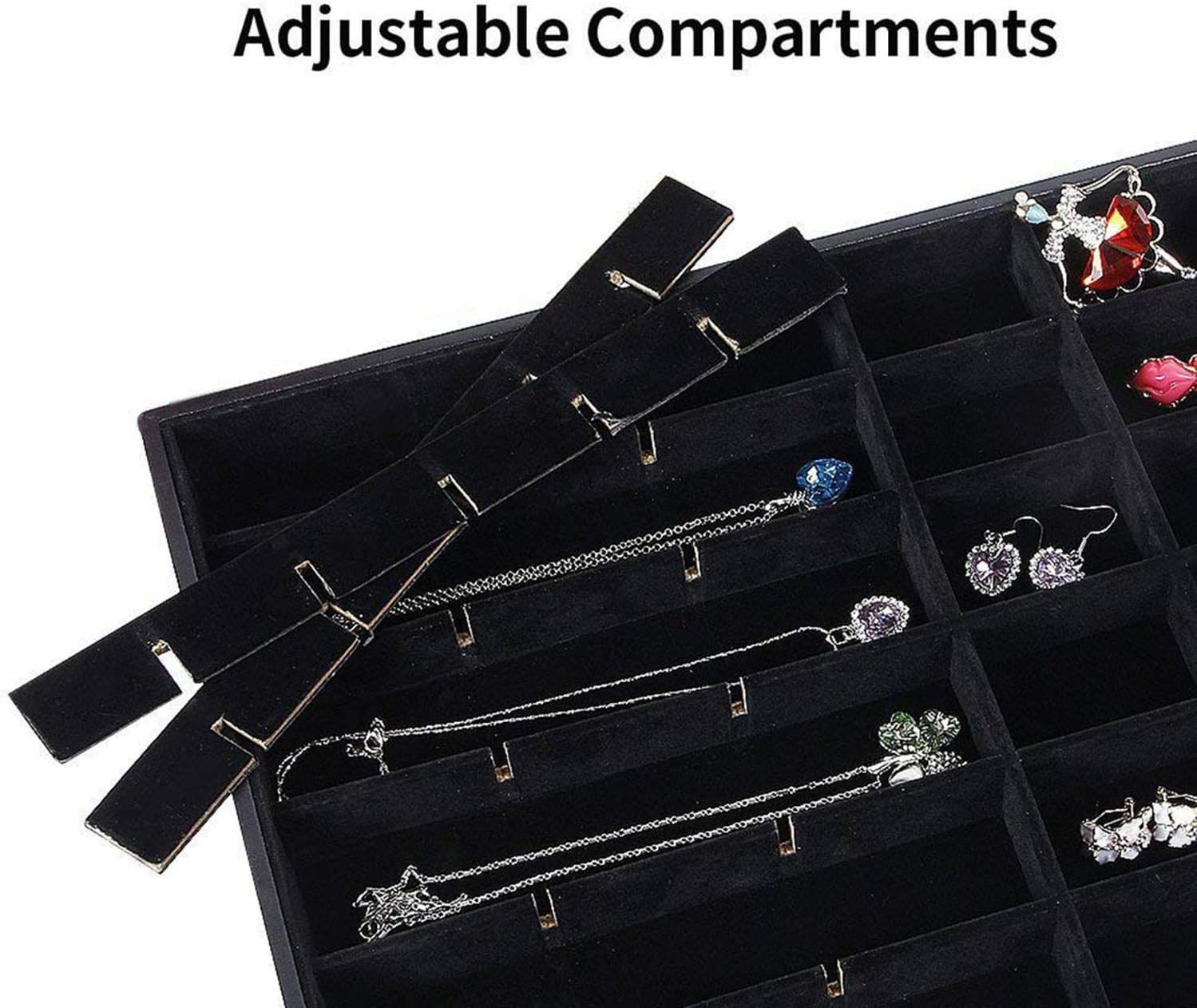 Black Velvet Stackable 24 Grid Jewelry Tray Showcase Display Organizer Holder Di