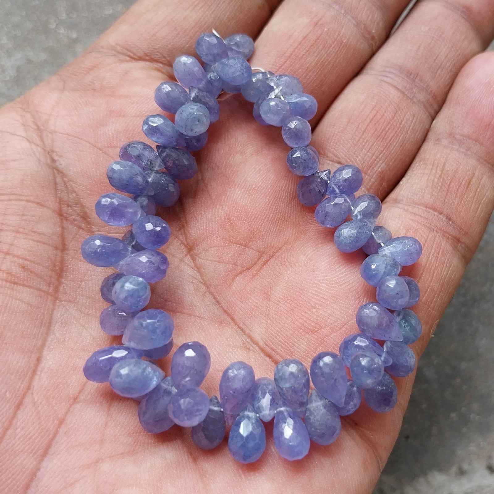 98 Ct 5×8 to 6×8.5 MM Natural Blue Color Tanzanite Tear Drops Cut 8 Inch Beads