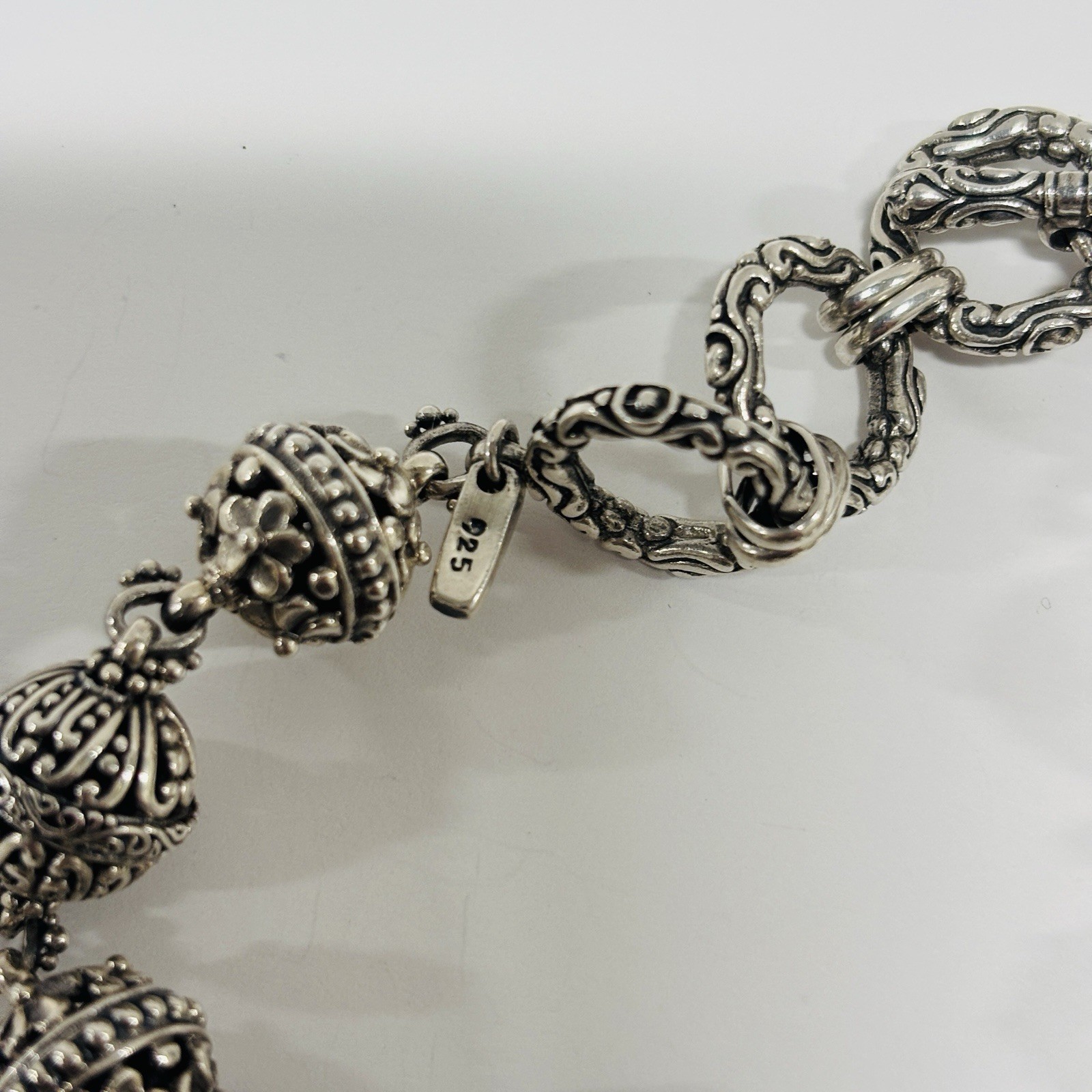 Sarda Sterling 925 Silver Ornate Ball Bracelet 8 in – 1.38