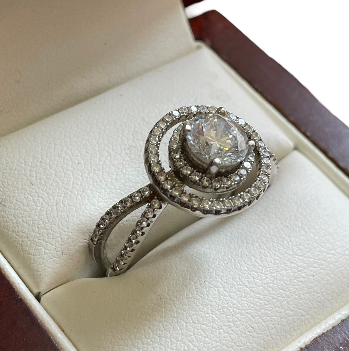 Bella Luce Rhodium Over Sterling Silver 5.46ctw Round CZ Engagement Ring, 12