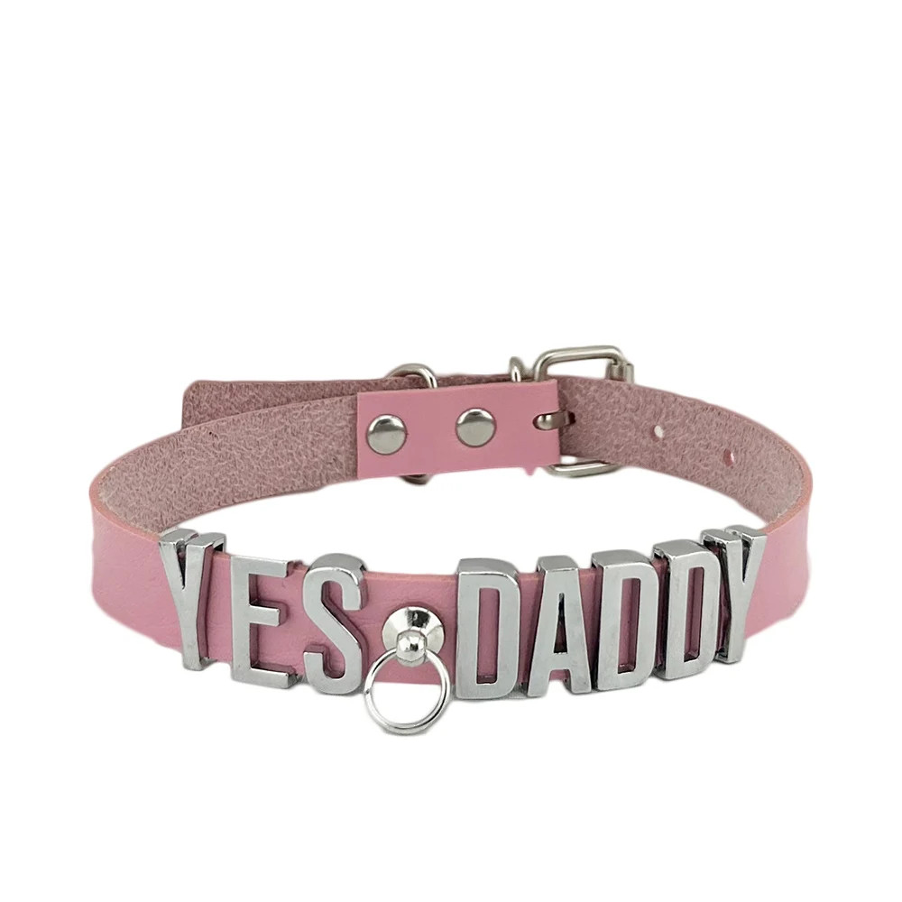 PINK Pu Leather Daddy Collar O-Ring Buckled Custom Fun Fancy Necklace Choker I5