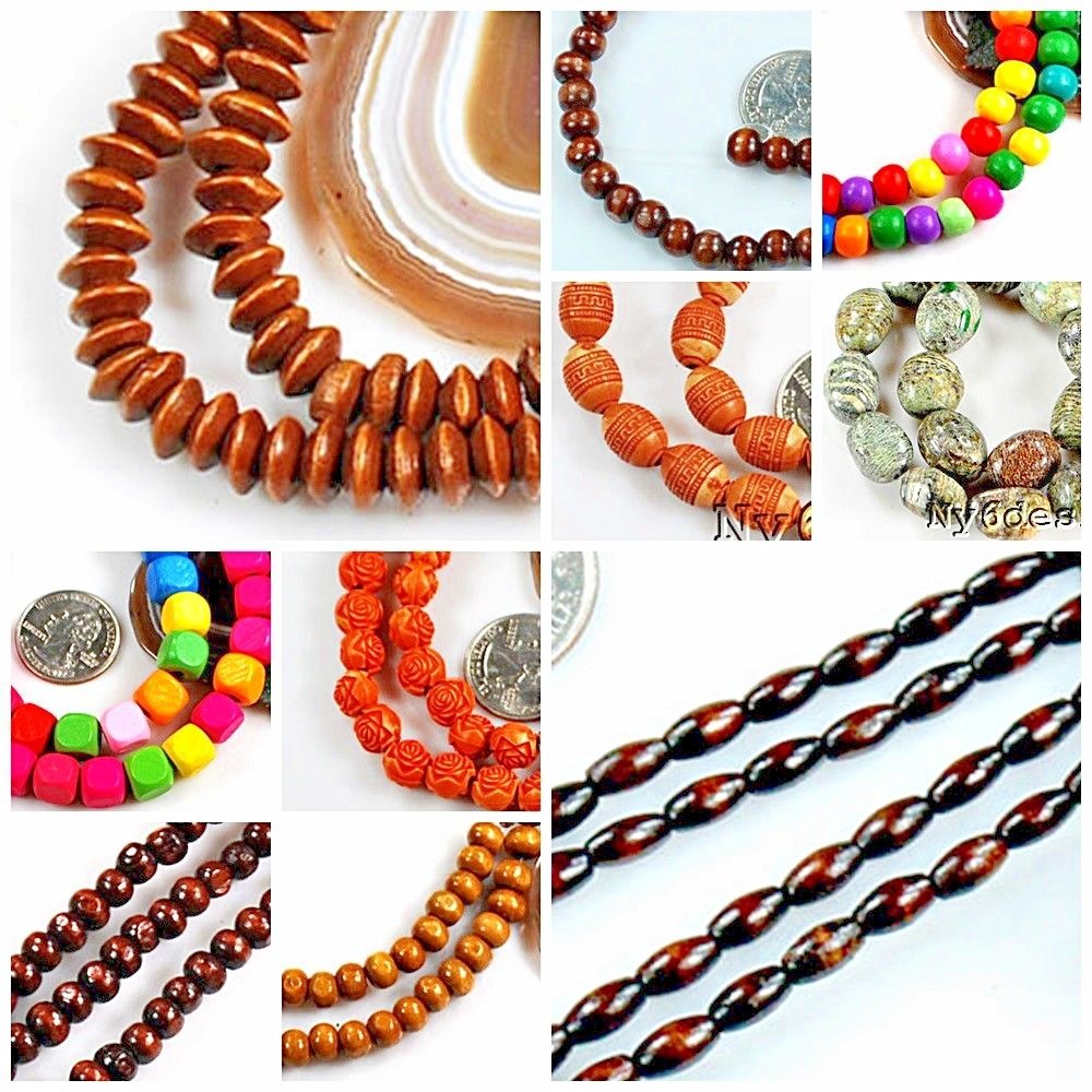 Natural Wood Rice Drop Rondelle Oval Tube Round Barrel Loose Beads 15″ Wholesale