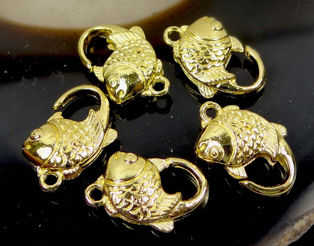 4 Gold Pewter Fish Lobster Claw Clasps 20x12mm