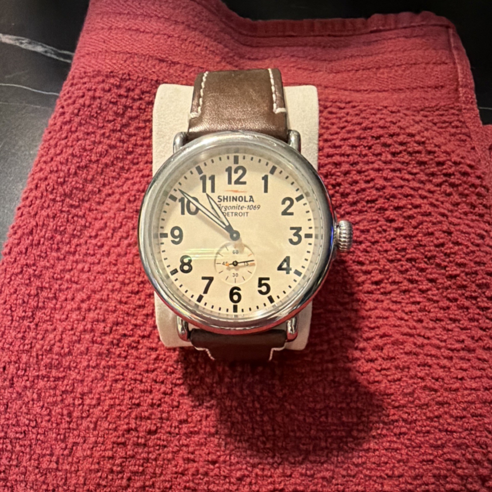 Shinola Argonite-1069 Detroit Quartz Stainless Steel Brown Leather Wristwatch