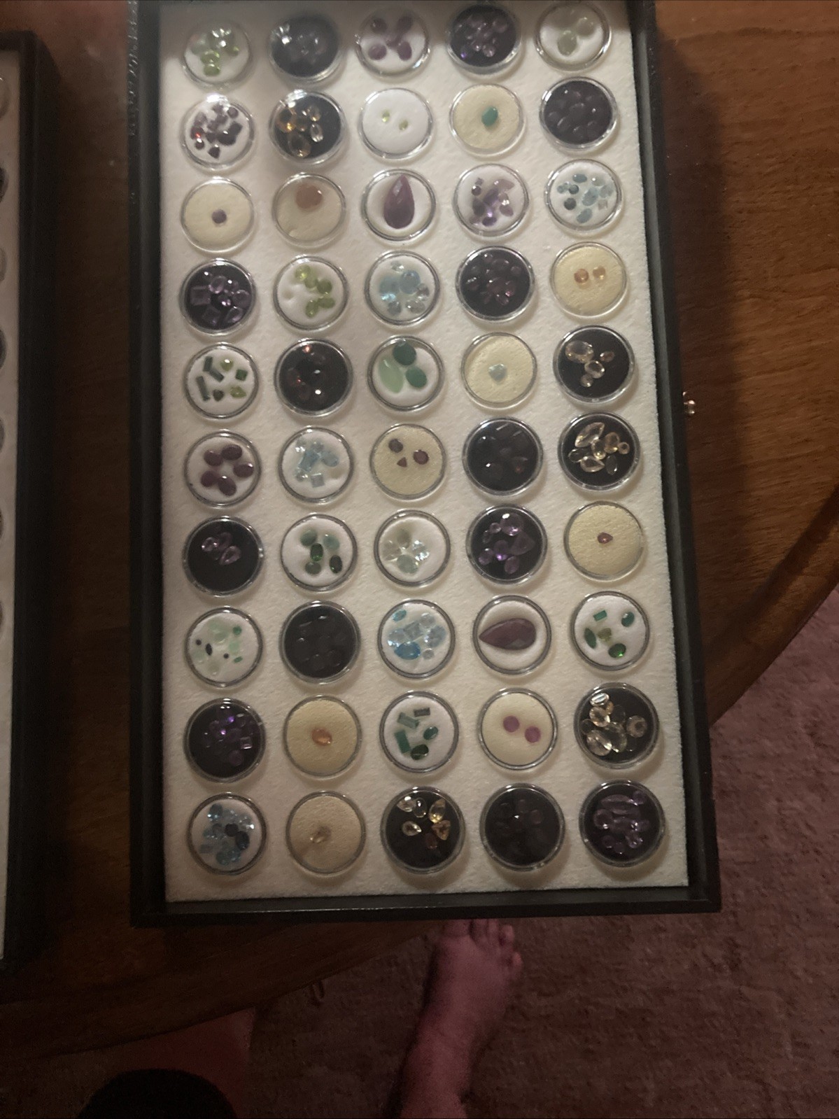 Assorted Multicolor Cut Loose Gemstones in Display Case, Gems In 100 Capsules