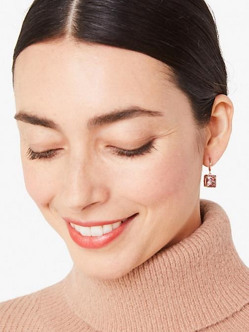 NWT Kate Spade Mini Square Glitter Huggies Earrings $38 Rose Pink Rose Gold