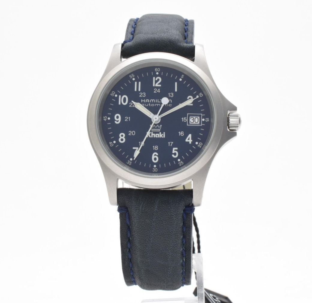 Rare Vintage HAMILTON Khaki King 9823 Automatic Blue Dial Crown Logo Men’s Watch