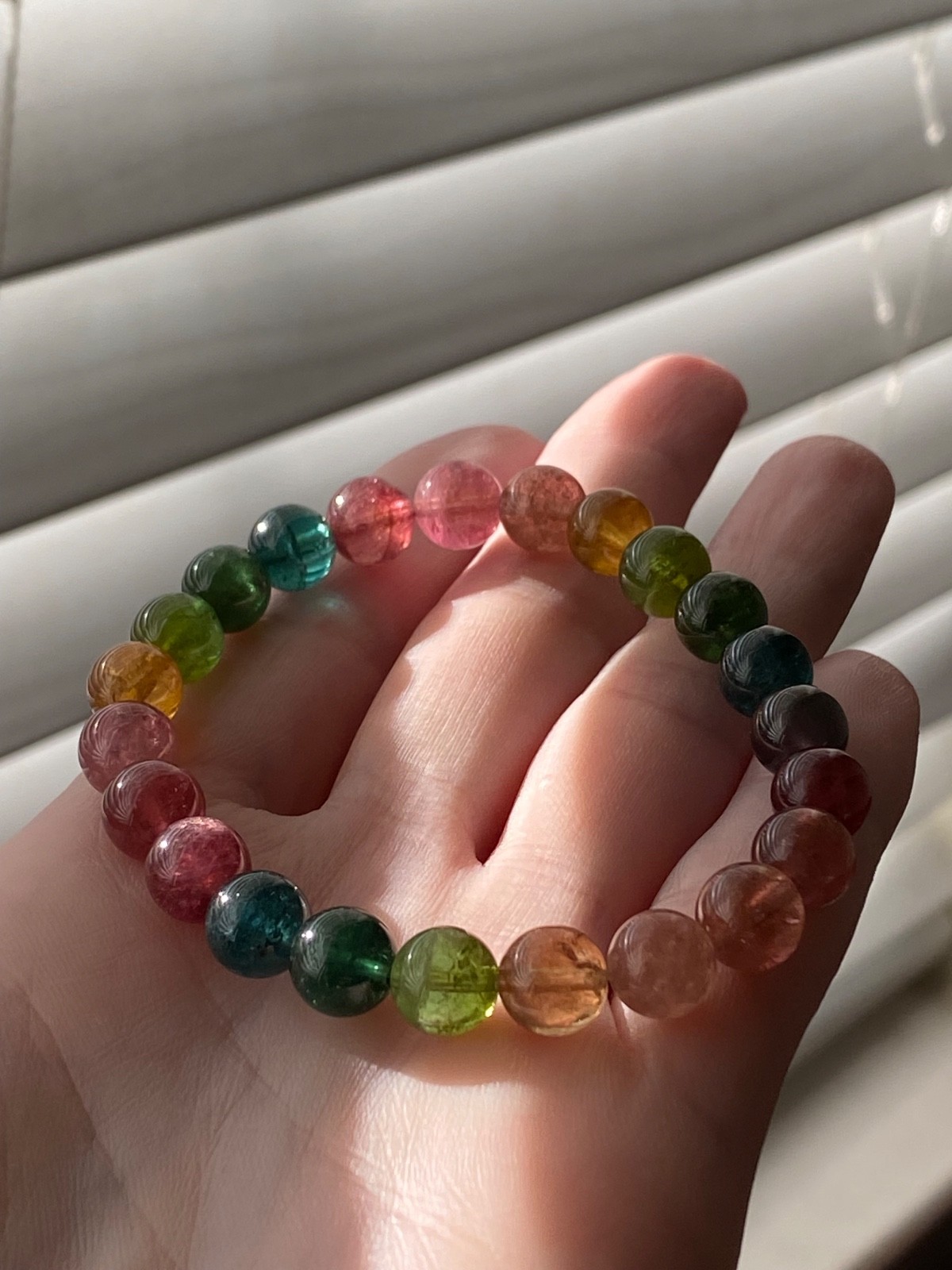 Certified Natural Multicolor Tourmaline Bracelet 8.4mm Rainbow Gemstone 6.5″