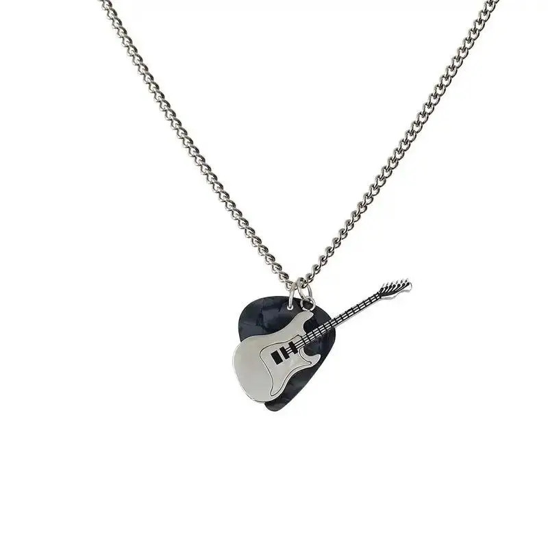 Hip-hop Guitar Pendant Necklace Titanium Steel Punk Guitar Chain Choker Trendy V