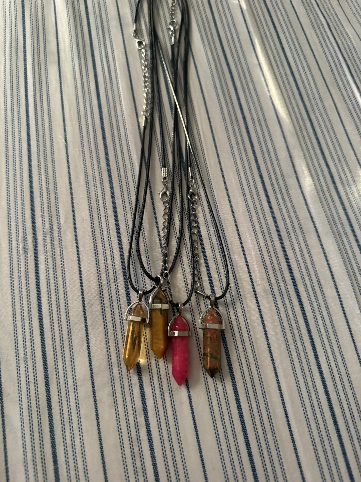 Mixed Lot 4pc Stone Pendant Cord Necklaces, Multicolor Unisex Adults
