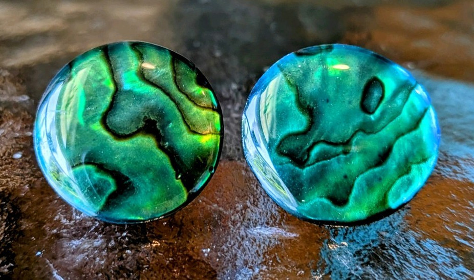 Antique Abalone 2cm Shell Disc Clip On Earrings Vintage Green Round Pair