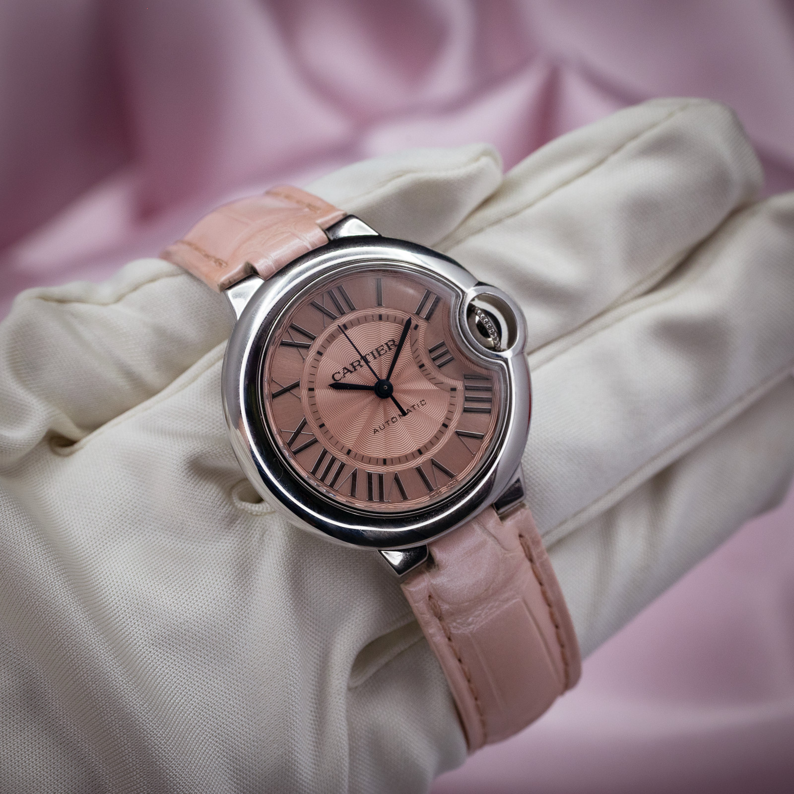 Cartier Ballon Bleu Pink Dial 33mm Automatic Steel Full Set WSBB0002