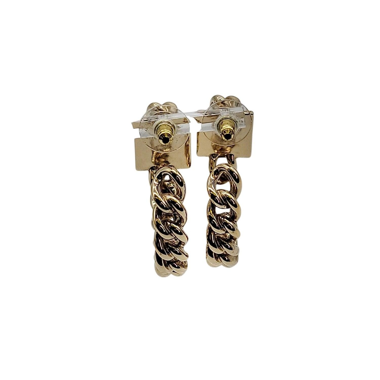 Chanel Metal Enamel CC Square Chain Hoop Earrings