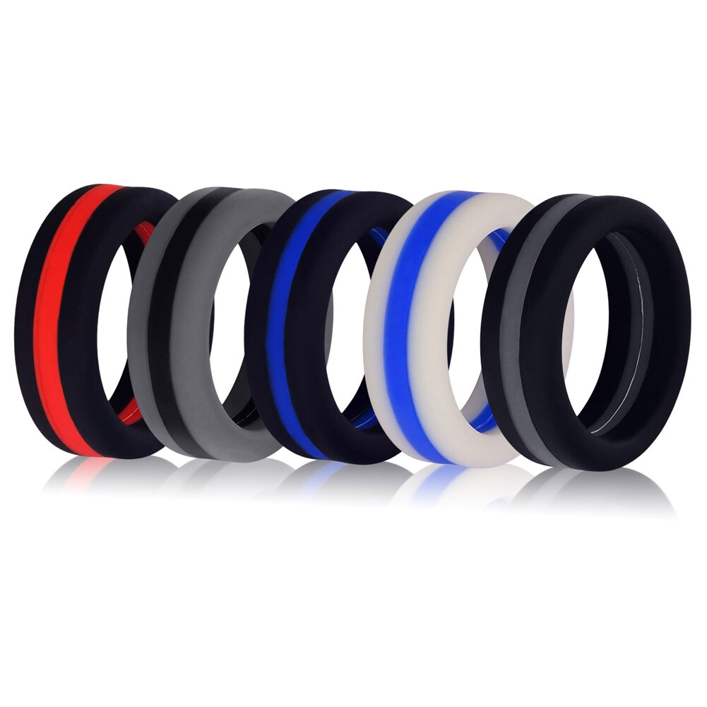Medical Grade Silicone Wedding Ring for Men/Women Stripe Rubber Band 7-13 Size