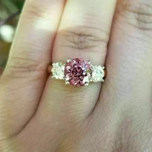 3.00 Ct Round Cut Natural Pink Sapphire Diamond Ring 14K White Gold Size 6