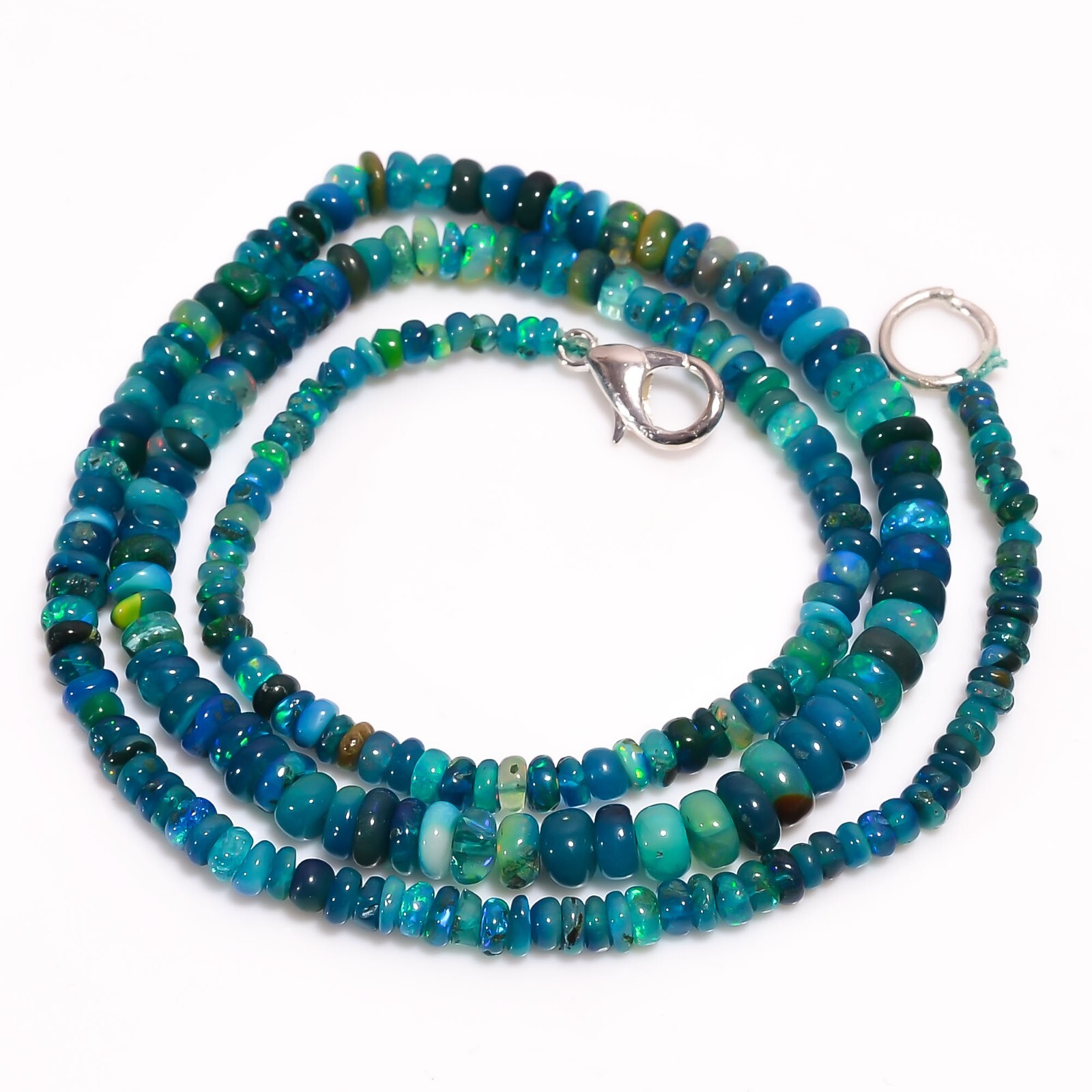 Natural Blue Ethiopian Opal Gemstone Rondelle Beads 3X2 6X4 mm Necklace 17″