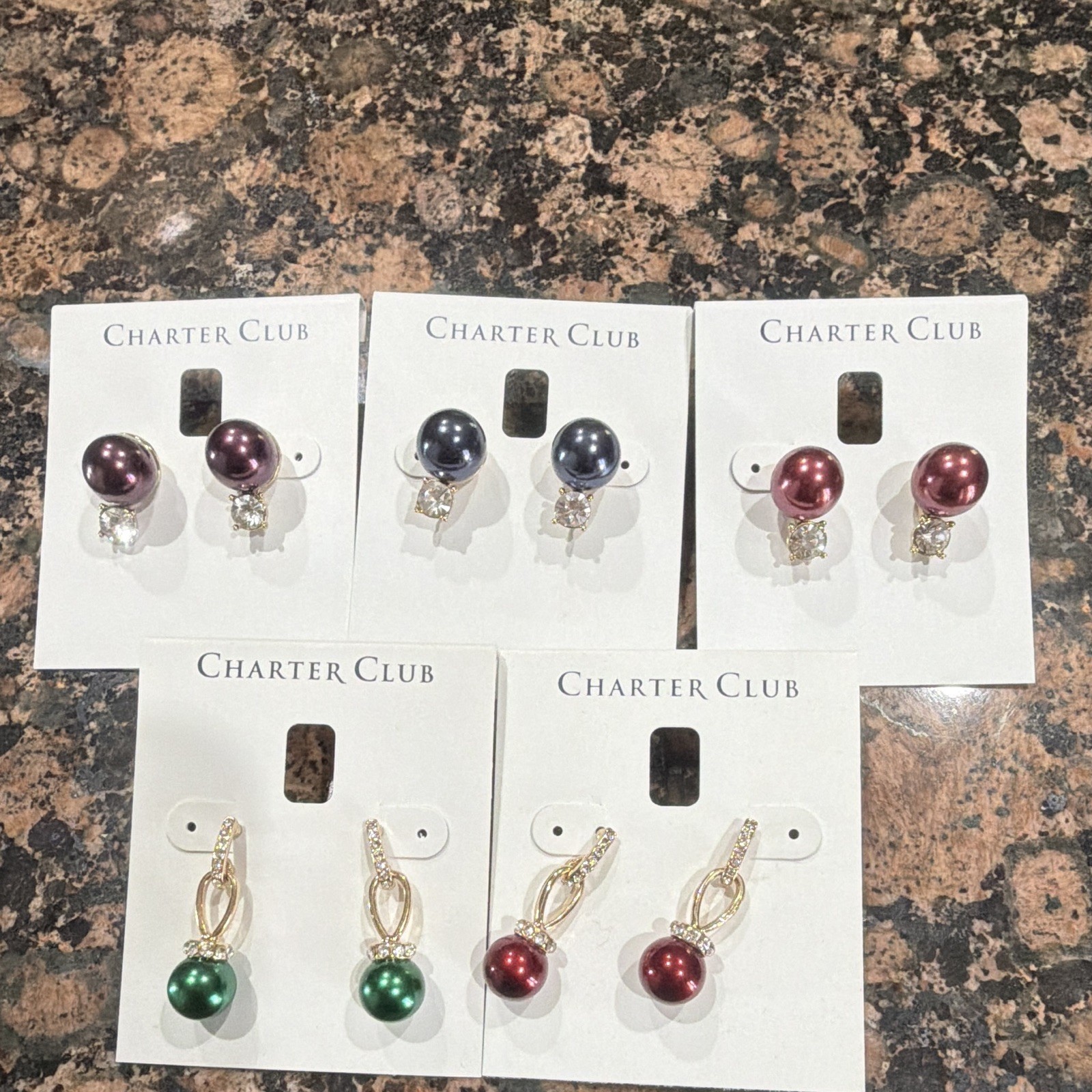 Charter Club Imitation Pearl & Crystal Gold-Tone Stud and Dangle Earrings Set